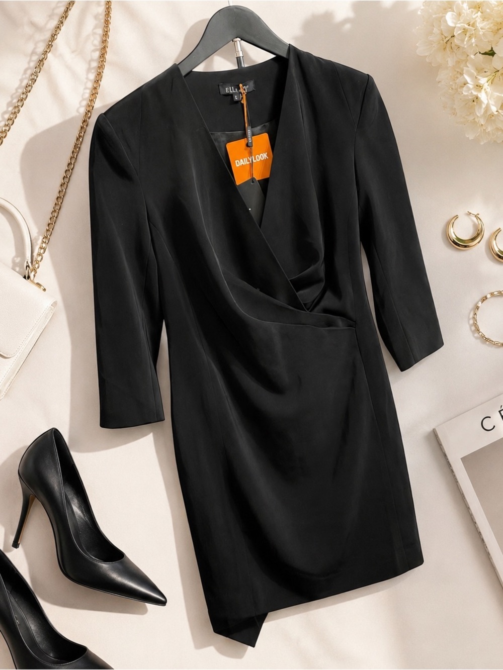 Elliatt Black Tuxedo Evening Cocktail Dress Draped Small